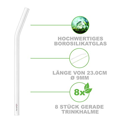 Pentaton Glas Strohhalme 8 Stück & 4 Reinigungsbürsten, Trinkhalme aus Borosilikatglas, Länge 23cm – Bild 3