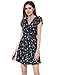 Allegra K Women's Boho Crossover V Neck Petal Sleeves Belted Floral Flowy Dress Large Blue