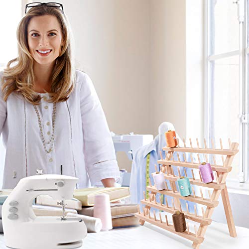 MILIJIA 60-Spool Sewing & Embroidery Threads Wooden Rack Organizer