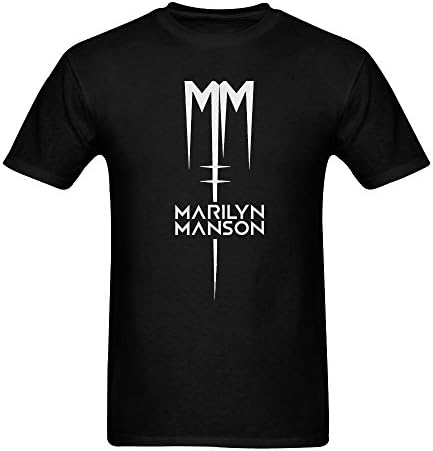 Men's Fashion Casual Cotton Shirt Print Graphic T-Shirts - Marilyn Manson - Black - M