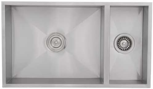 Phoenix 31-1/4" Undermount Double Bowl 16 Gauge Stainless Steel Square Kitchen Sink Zero Radius
