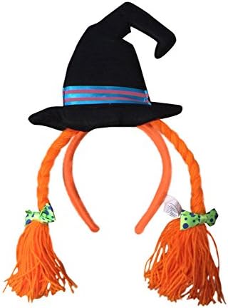 Wicked Witch Halloween Hat Headwear Headband with Bows and Yarn Hair Orange
