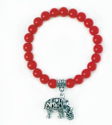 Red Bead Elephant Charm Bracelet
