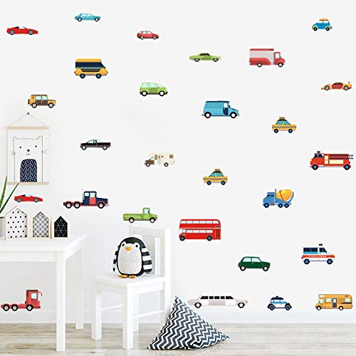 IARTTOP Cartoon Transports Vehicles Wall Decal, Colorful Kids Educational Transportation Wall Sticker for Nursery Playroom Decoration, Traffic Cars Theme Boys Bedroom Wall Art