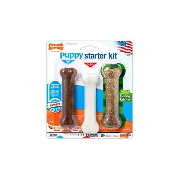 Nylabone Puppy Starter Kit, 3 Dental Dog Chew Bones, 1 Edible, 1 Gentle, 1 Extreme, for Small Breeds Puppies Up to 11 kg…