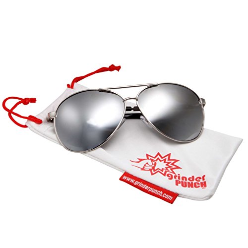 grinderPUNCH - Big XL Wide Frame Extra Large Aviator Sunglasses Oversized 148mm Silver Mirrored