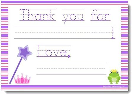 Pink and Purple Princess Thank You Note Card Set ([12] 7" x 5" Flat Note Cards and Envelopes Included))
