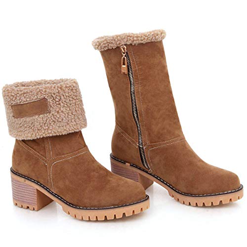 women cute warm short boots suede chunky mid heel round toe winter snow ankle booties