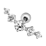 BODYA 1pc 16g 1/4 inch Surgical Steel 5-Gem Curved CZ Crystal Cartilage Stud Earring Tragus Helix Earring