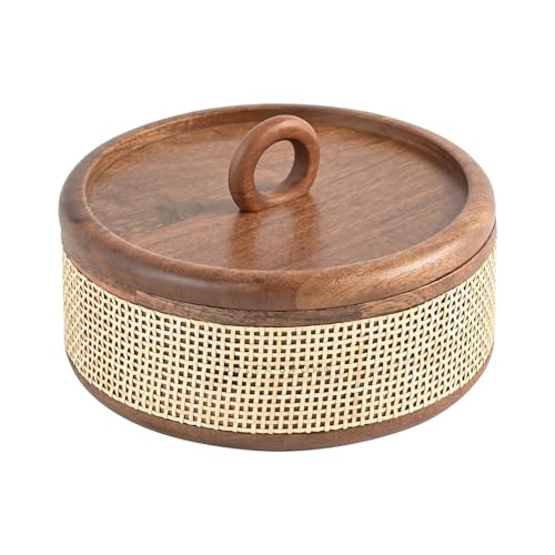 Brick Brown® Tresso Wooden Roti Box With Cane Weave | Chapati For Kitchen Casserole Hot Pot Lid Case Dabba Server Dining Table Handmade Container (8X8X5 In)