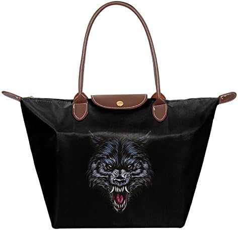 RexStrachey Wolf Women Folding Dumpling Bag Nylon Water Proof Gripesack School Backpack Handbag Black