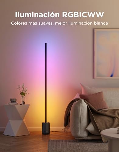 Govee Lampara de Pie 3 Lite RGBICWW, 1400lm Lámpara Salon de Pie LED Regulable 152cm, 2700K-6500K, Sincronización de Música,105+ Escenas y 12 Modos de Música, Compatible con Alexa y Matter, Negro