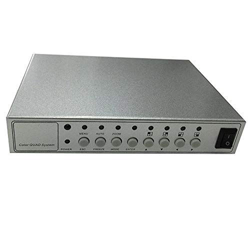 Video Quad Splitter, HD Color CCTV Security Video Camera Processor Kit Switcher Metal Case + 6 BNC Adapter & Remote Control