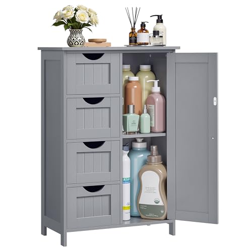VASAGLE Badezimmerschrank, 4 Schubladen, Schranktuer, 55 x 30 x 82,2 cm