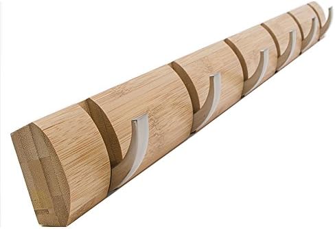 Bamboo Flip Hook Multiple Wall Mounted Rack Wall Coat Hat Rack Towel Hanger Holder (6 Hook, Bamboo Color)