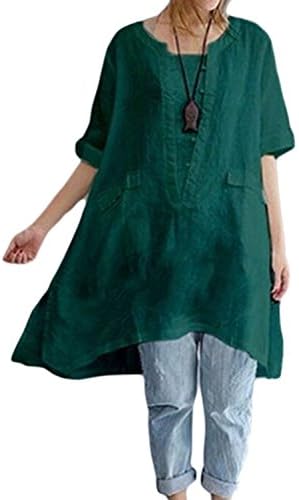 yulinge Women Plus Size Tops Summer Cotton Blouses with Pockets