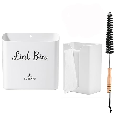 SUBEKYU Magnetic Lint Bin and Dryer Sheet Holder Set for Laundry Room,Lint Trash Can with Lid and Dryer Ball Holder Magnetic for Mounting on Dryer,Stylish Laundry Room Organization and Decor