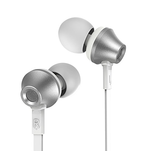 Remax - RM-610D - Stylish Metal In-Ear Earbud Stereo Headphones / Earphones with Built-In Microphone & Multi Control Buttons, Tangle Free Flat Cable Design - Great Sound Quality (Silver)