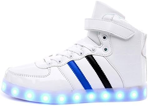 uruoi New Year Gift New Design 11 Colors High-Top LED Light up Shoes Sneakers for Women Men Little Kid 0101 White 41