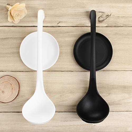 Kitchen Spoon Soup Ladle Elegant Swan Creative Cooking Tools Tableware Kitchen accessories with Tray (Black+White) 2 PACK