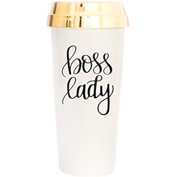 Boss Lady Travel Mug Female Gifts For Women Gold Commuter Plastic Tumbler Cup With Lid Cute Coffee Accessories For Women Boss Day Gift Mom Gifts