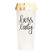 Sweet Water Decor Plastic Travel Mug with Lid, Motivational Commuter Coffee Tumbler, 16oz Double-Walled Insulated Cup, Cute Travel Accessories for Women (Boss Lady - Rose Gold Lid)