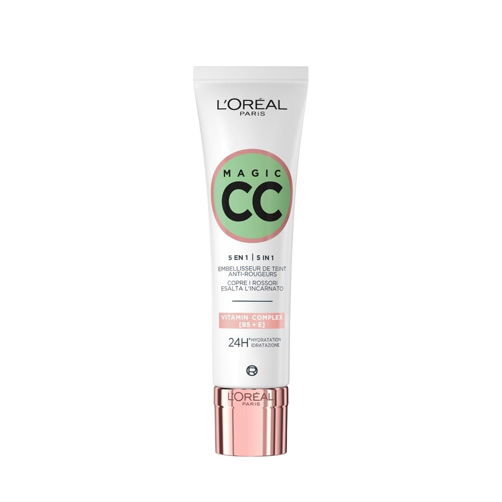 L'Oréal Paris Magic CC Cream with SPF 11, Anti-Redness and Colour Correcting, With Vitamins B5 and E, Lightweight Hydrating Formula Adapts to Skin Tone for a Natural Glowy Finish, 30 ml