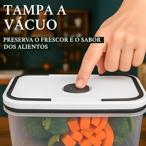 Kit 5 Potes Herméticos para Geladeira com Tampa Plástica Transparente - Armazena Alimentos, Antivazamento, Ideal para Freezer/Microondas, Livre de BPA