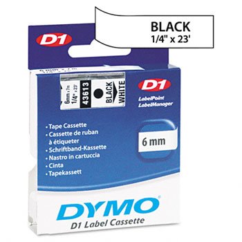 DYMO® D1 Polyester High-Performance Label Cartridge CARTRIDGE,TAPE,1/4,BK/WE 5261-02 (Pack of5)