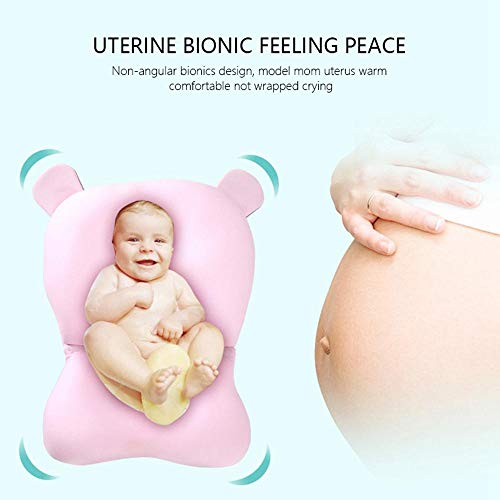 Baby Bathtub Seat for Sit-up Bathing,Newborn Bath Cushion Seat Support Net Bathing Mat,Anti-Slip Soft Comfort Mesh Shower Lounger Basin Pad W/Sling & Pillow (Pink)