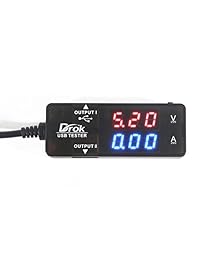 DROK   Multímetro digital USB 2.0, multifuncional, voltaje de capacidad, detector de corriente con dos puertos USB, pantalla LED, 7 modos