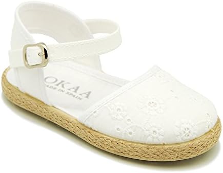 OKAA Little Cotton Canvas Espadrille With Mahon Style Design Authentic &amp; Original Spanish Made Espadrille Flats (10 US, 26 E.U, WHITE)