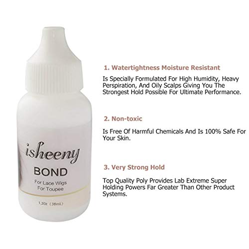 Isheeny Hair Replacement Adhesive 38 ML Safe Nontoxic Invisible Bonding Glue For Poly and Lace Hairpiece, Wig, Toupee Systems - Thumbnail 2