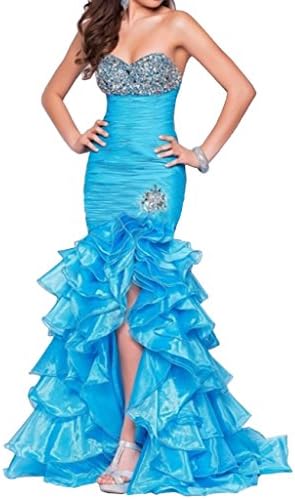 Ivydressing Women's Exquisite Slited Ruched Bodice Cascading Evenig Party Dress-14-Blue