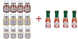 Ultimate Miniature Condiments Combo (Ketchup, Mustard, Mayonnaise and Tabasco) 4 Bottles each - Pack of 16