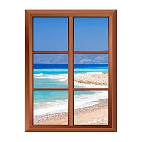 Wall26 Removable Wall Sticker/Wall Mural - Tropical Beach and Clear Waves - Creative Window View Vinyl Sticker - 24"x32"