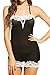 Avidlove Women Sexy Lingerie Halter Backless Lace Trim Babydoll G-String 2 Piece Set Sleepwear Black Medium