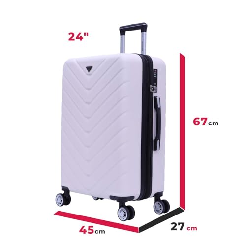 SANTINO Mala de Viagem Media 23kg Rígida ABS 4 Rodas 360º com TSA Leve Resistente Flexível Antifurto Off White Médio