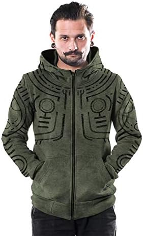 Men's War Paint Hoodie All Over Print Aztec Heavy Zipped Sweatshirt Black Wash