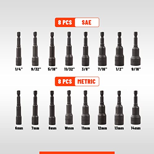 SENNMONN 16Piece Hex Nut Driver Set, 1/4" Hex Shank, Metric