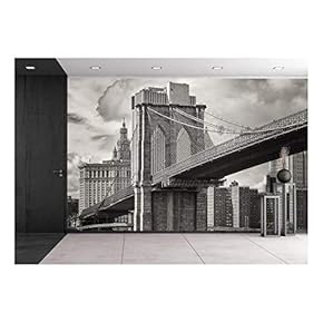 The Brooklyn Bridge and The Lower Manhattan Skyline in New York City - Removable Wall Mural | Self-Adhesive Large Wallpaper - 66x96 inches