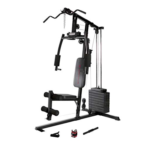 Marcy 120 Lb. Single Stack Home Gym with Pulley, Press Arm, Leg Developer Multifunctional Workout Station for Weightlifting and Body Building MKM-1101