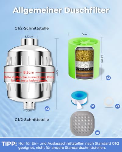 Hard Water Shower Filter, Water Shower Filter with Green Interchangeable Cartridges, Shower Filter to Remove 99% Chlorine, Heavy Metals and Other Deposits, Protects Skin and Hair (2 Pack)