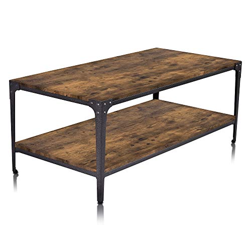 Decok Coffee Table 44" Industrial Rivet Metal Design, Living Room Table