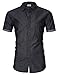 MrWonder Men's Casual Slim Fit Button Down Shirt Short Sleeve Denim Shirts Grey M