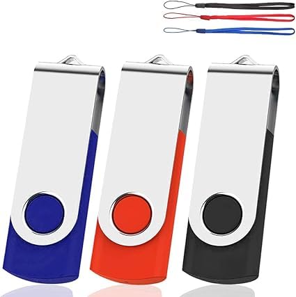 EASTBULL USB Stick 3 Pack 8GB Memory Stick USB 2.0 Memory Stick Flash Pen Drives Photo Fold Storage (Black/Blue/Red With Lanyard)