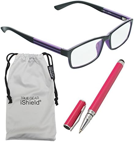 True Gear iShield Anti Reflective Reading Glasses - Double Injection Rectangular Frame (+2.50) - Black with Purple