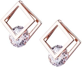 TOSH - 1 pair of geometrical shaped earring, ear studs with zirkonia stones, rose gold, women's jewellery (725-471)