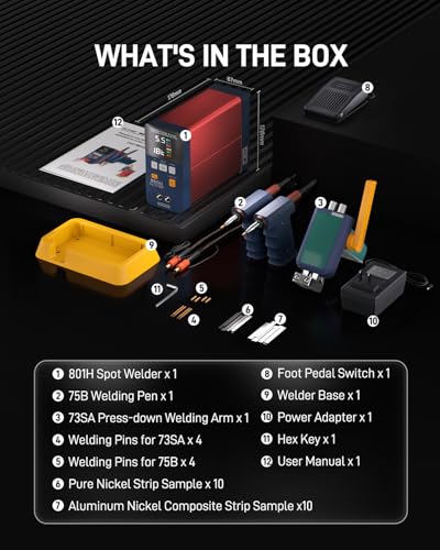 GLITTER 801H Battery Spot Welding Machine, 21000W 3500A, AT/MT Mode, for LiFePO4 Batteries, Aluminum-Nickel Welding with Push Arm and Pedal
