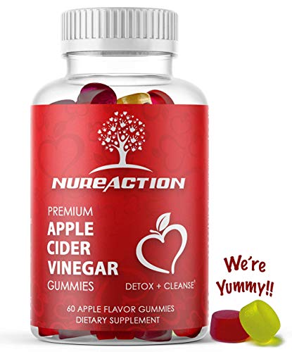 Premium Apple Cider Vinegar Gummies With The Mother Enzymes and Ginger By NuReaction - Gummy Alternative To Capsules and Tablets. Unfiltered and All-Natural - Gentle Detox, Cleanse and Bloating Relief
